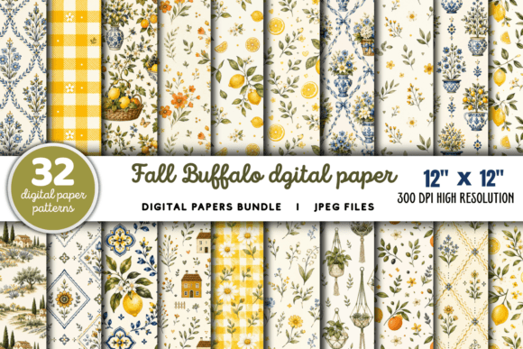 Download Fall Buffalo Digital Paper Graphics - Digital paper Collection