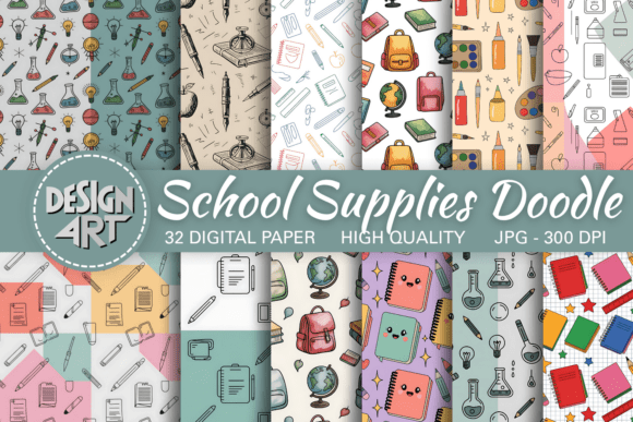 Download School Supplies Doodle Pattern - Premium Resources