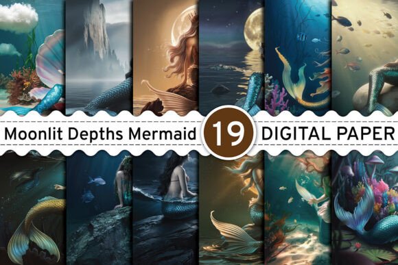 Download Moonlit Depths Mermaid Digital Papers - Digital paper Collection