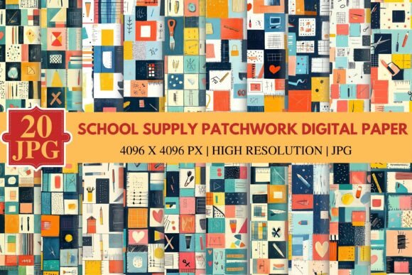 Download School Supply Patchwork Digital Paper - Digital paper Collection
