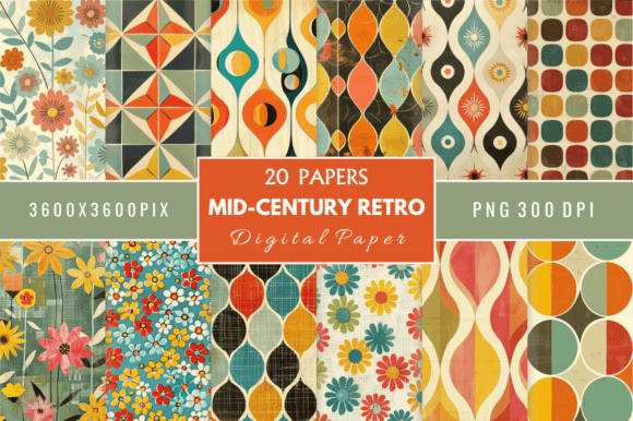 Download Mid-Century Retro Digital Paper Bundle - Digital paper Collection
