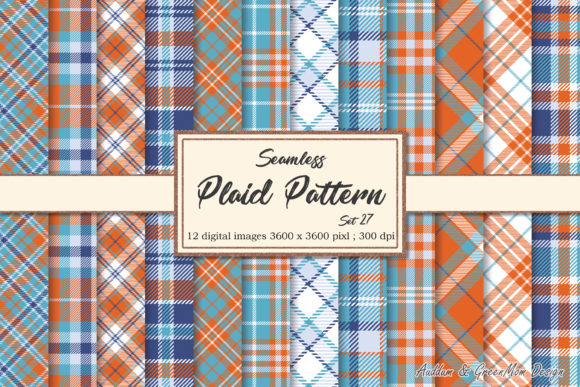 Download Blue Orange Plaid Digital Paper - Digital paper Collection