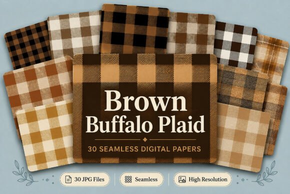 Download Brown Buffalo Plaid Digital Papers Set - Digital paper Collection