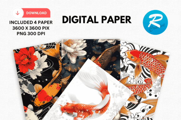 Download Japanese Koi Fish Digital Papers Pattern - Digital paper Collection