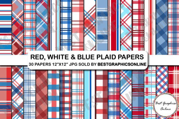 Download Red White and Blue Plaid Digital Papers - Digital paper Collection