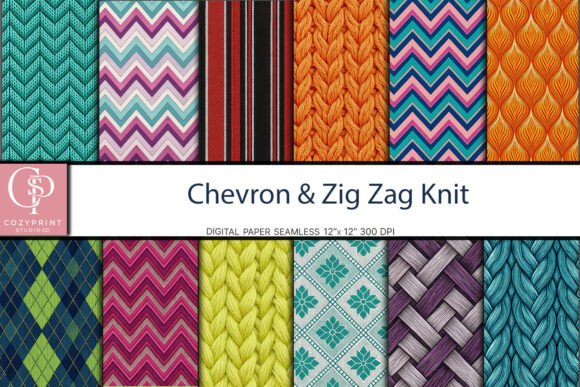 Download Chevron &amp; Zig Zag Knit Digital Paper - Digital paper Collection