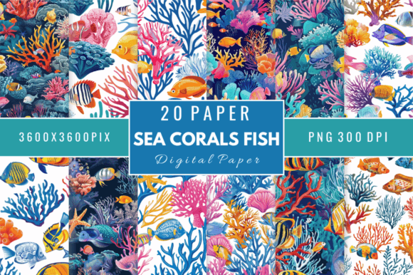 Download Sea Corals Fish Digital Papers Bundle - Digital paper Collection
