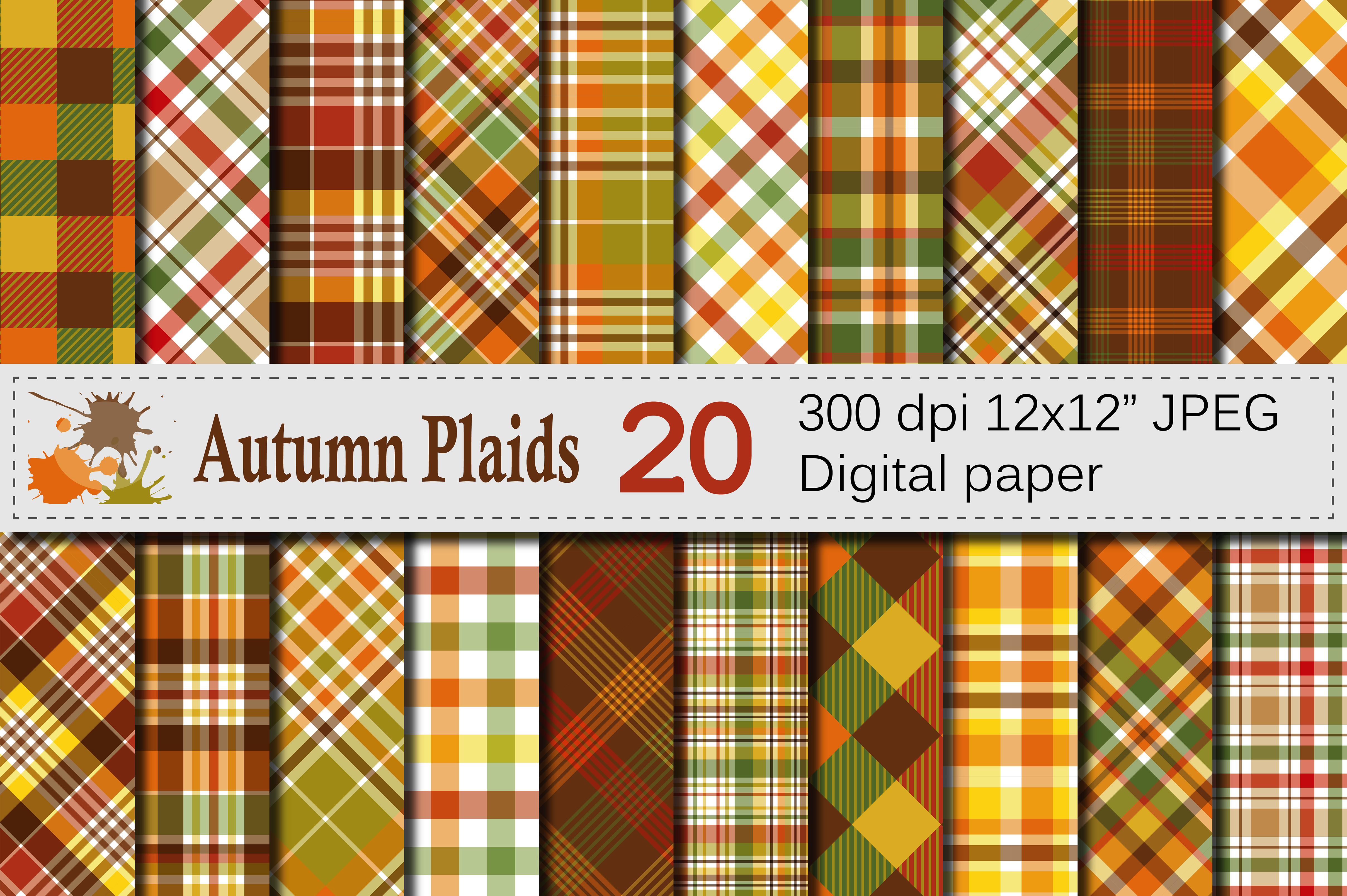 Download Autumn Plaid Digital Paper - Fall Plaid Backgrounds - Digital paper Collection
