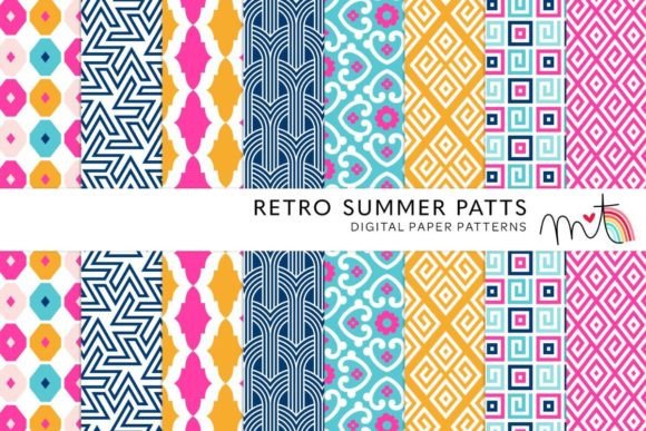 Download Retro Summer Digital Papers - Digital paper Collection