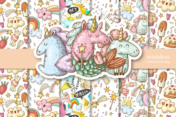 Download Doodle Unicorn Digital Paper Pack - Digital paper Collection