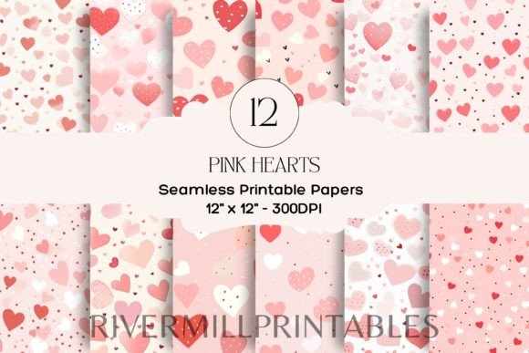 Download 12 Pink Hearts Digital Papers - Digital paper Collection