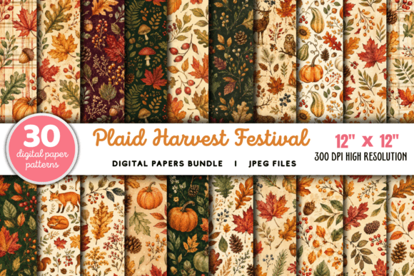 Download Plaid Harvest Festival Digital Papers - Digital paper Collection
