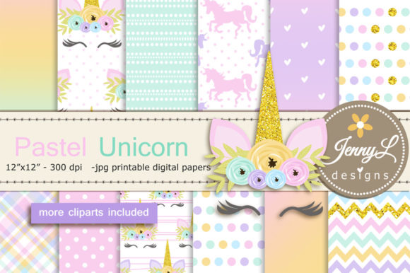 Download Pastel Unicorn Digital Paper and Clipart - Digital paper Collection