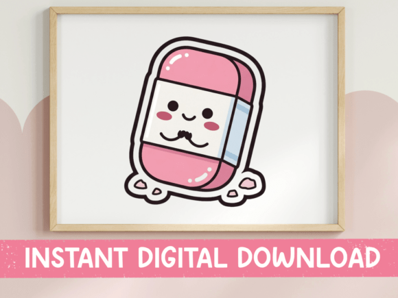 Download Kawaii Pink Eraser Cute Sticker Design - Premium Resources