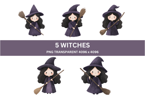 Download 5 Cute Halloween Witch Clipart - Premium Resources