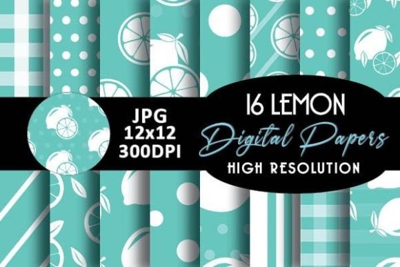 Download Mint Lemon Digital Papers Patterns - Digital paper Collection