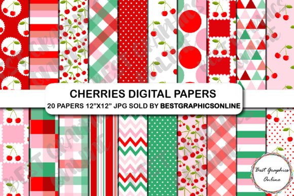 Download Cherries Digital Paper Cherry Papers Set - Digital paper Collection
