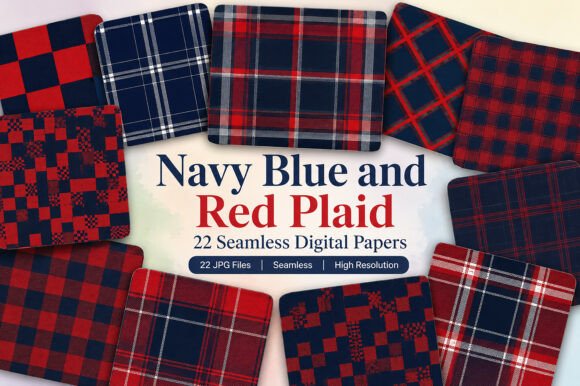Download Navy Blue and Red Plaid Digital Papers - Digital paper Collection