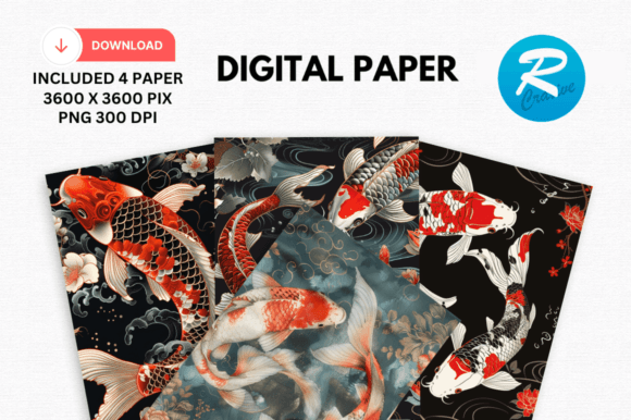 Download Japanese Koi Fish Digital Papers Pattern - Digital paper Collection