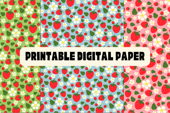 Download Strawberry Printable Digital Paper - Digital paper Collection