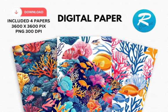 Download Sea Corals Fish Digital Papers Pattern - Digital paper Collection