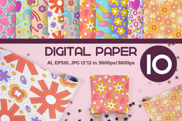 Download 70s Summer Retro Digital Paper 12x12 - Digital paper Collection