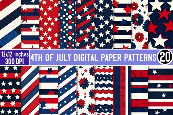 Download 4th of July Digital Paper Patterns - Digital paper Collection