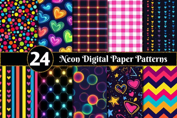 Download Neon Digital Paper Patterns - Digital paper Collection