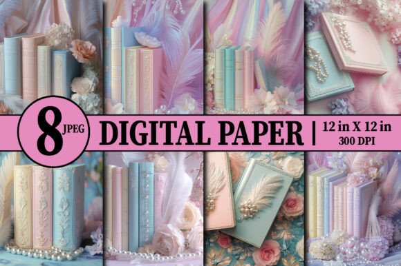 Download Pastel Colored Books Stack Digital Paper - Digital paper Collection