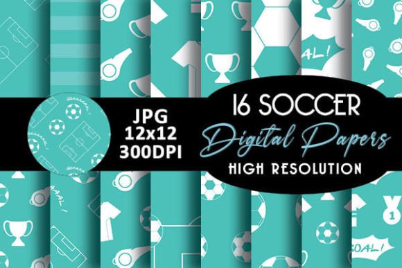 Download Mint Soccer Digital Papers Patterns - Digital paper Collection