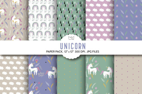 Download Unicorn Digital Paper, Rainbow Design - Digital paper Collection