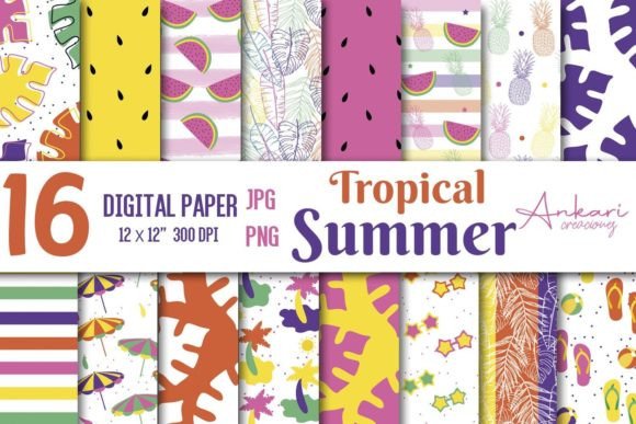 Download Tropical Summer Digital Papers - Digital paper Collection