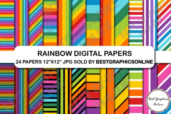 Download 24 Rainbow Stripes Digital Papers Set - Digital paper Collection
