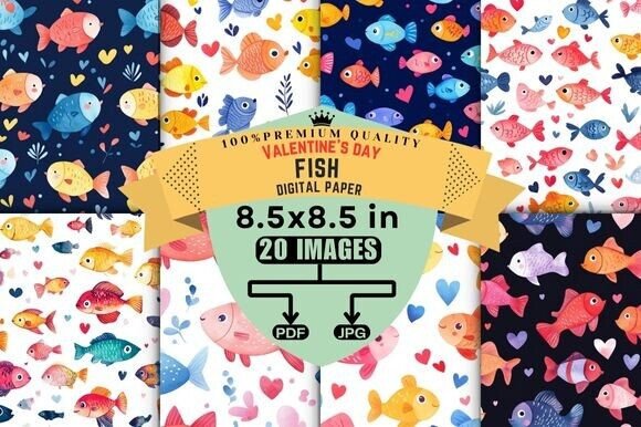 Download Valentine's Day Fish Digital Papers - Digital paper Collection