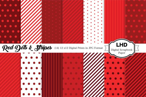 Download Red Digital Paper - Polka Dots &amp; Stripes - Digital paper Collection