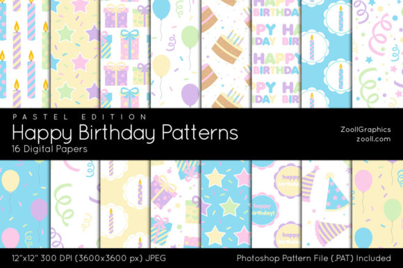 Download Happy Birthday Pastel Digital Papers - Digital paper Collection