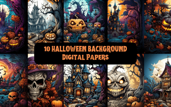 Download 10 Halloween Backgrounds Digital Papers - Digital paper Collection