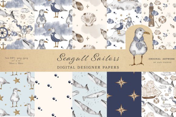 Download Watercolor Nautical Digital Paper Set - Digital paper Collection
