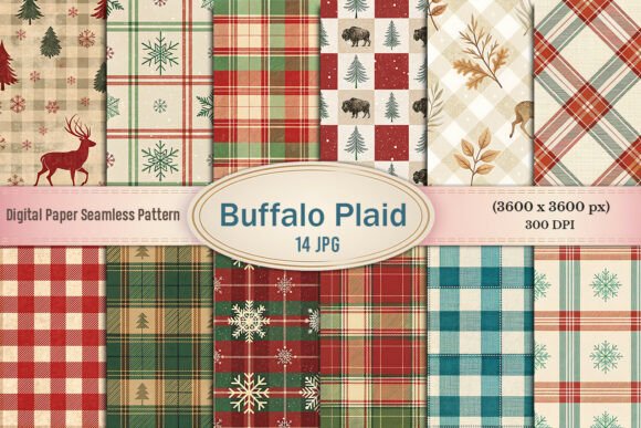 Download Buffalo Plaid Christmas Digital Paper - Digital paper Collection