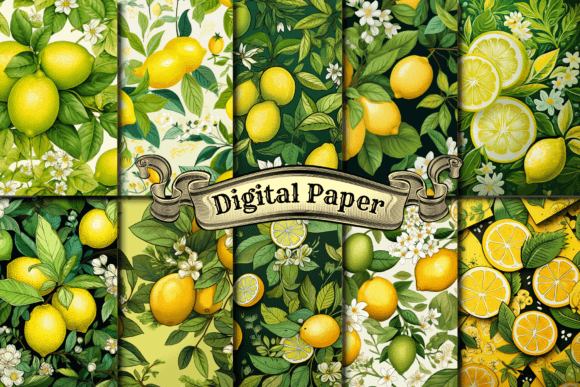 Download Watercolor Lime Lemon Digital Papers - Digital paper Collection
