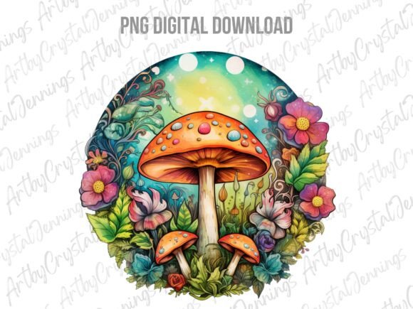 Download Vibrant Retro Floral Mushroom PNG - Vibrant Collection