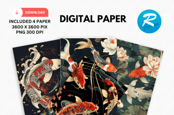Download Japanese Koi Fish Digital Papers Pattern - Digital paper Collection
