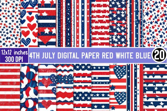 Download 4th July Digital Paper Red White Blue - Digital paper Collection