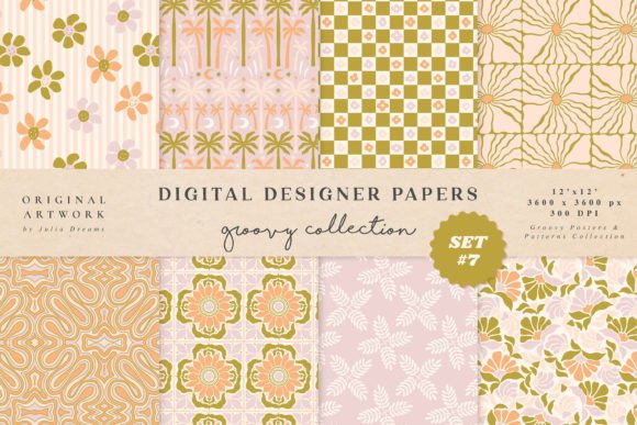 Download Retro Summer Digital Papers Patterns - Digital paper Collection