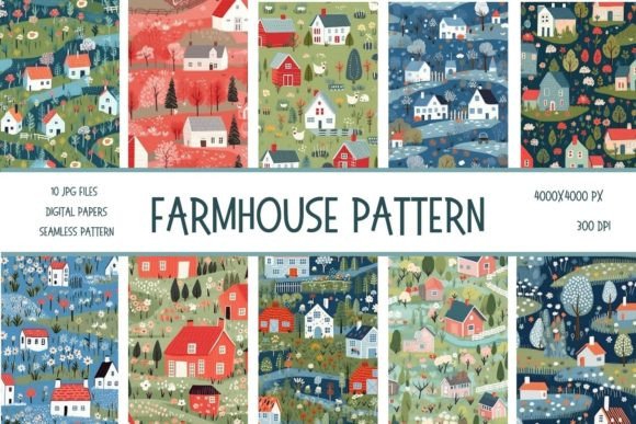 Download Farmhouse Seamless Pattern Digital Paper - Digital paper Collection