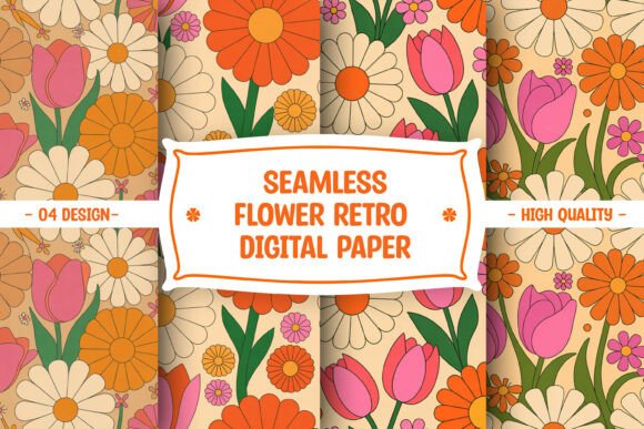Download Seamless Flower Retro Digital Paper - Digital paper Collection