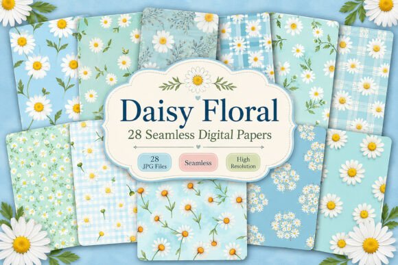 Download Daisy Floral Seamless Digital Paper Set - Digital paper Collection