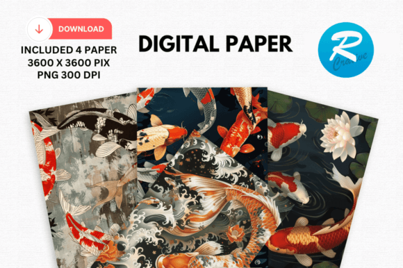 Download Japanese Koi Fish Digital Papers Pattern - Digital paper Collection
