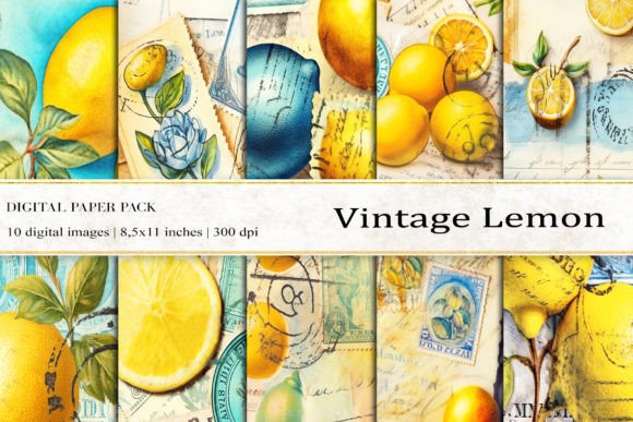 Download Vintage Lemon Digital Papers - Digital paper Collection