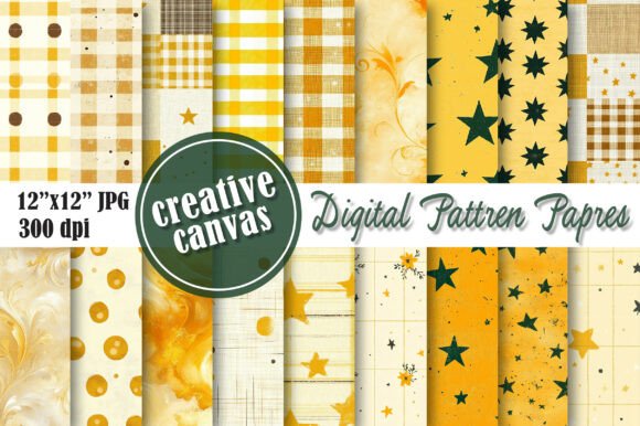 Download Yellow &amp; Gold Star Digital Paper Bundle - Digital paper Collection